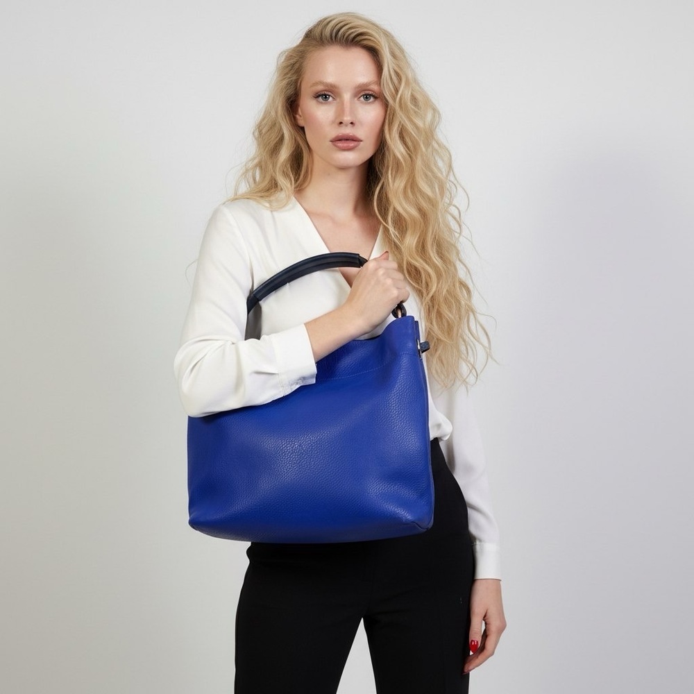 BLUE FAUX LEATHER HOBO SHOULDER BAG - Picture 2 of 10